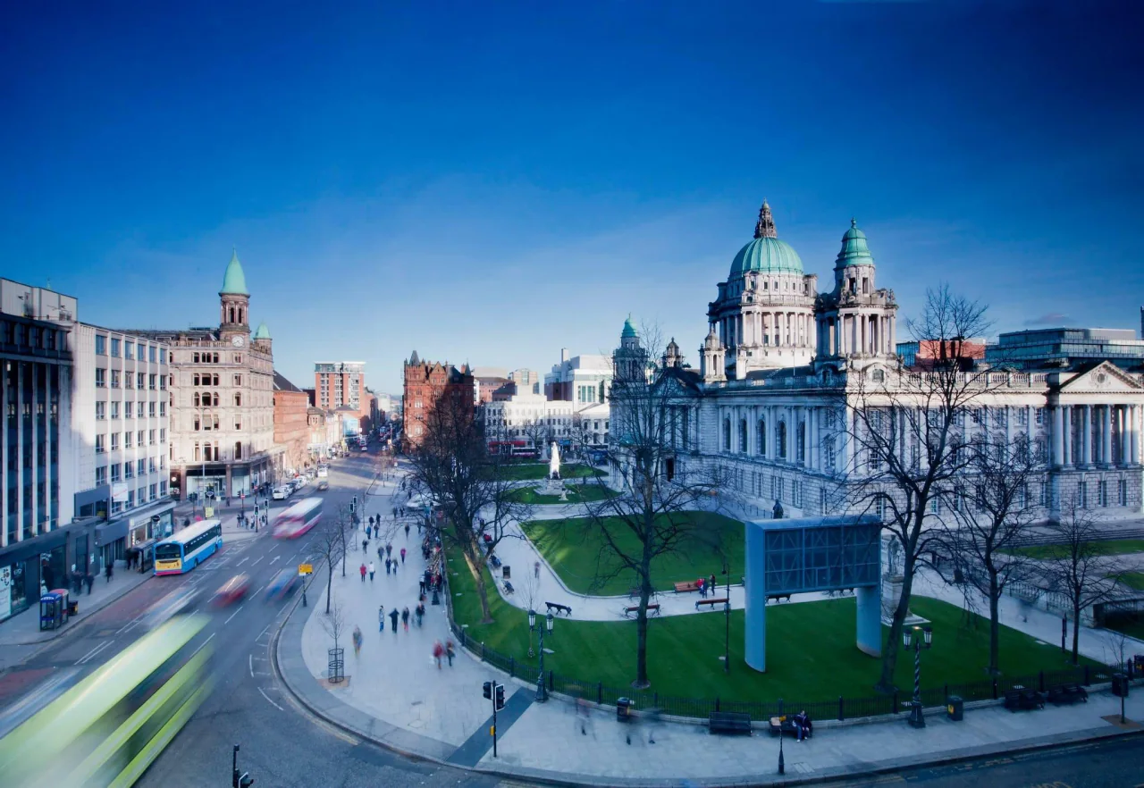 Belfast skyline and Titanic Quarter waterfront