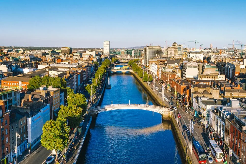 Dublin waterfront and city in Ireland