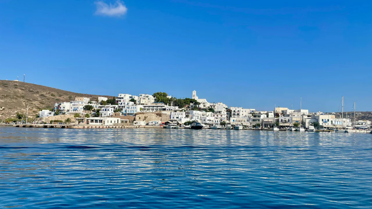Milos island coast and harbour in Greece