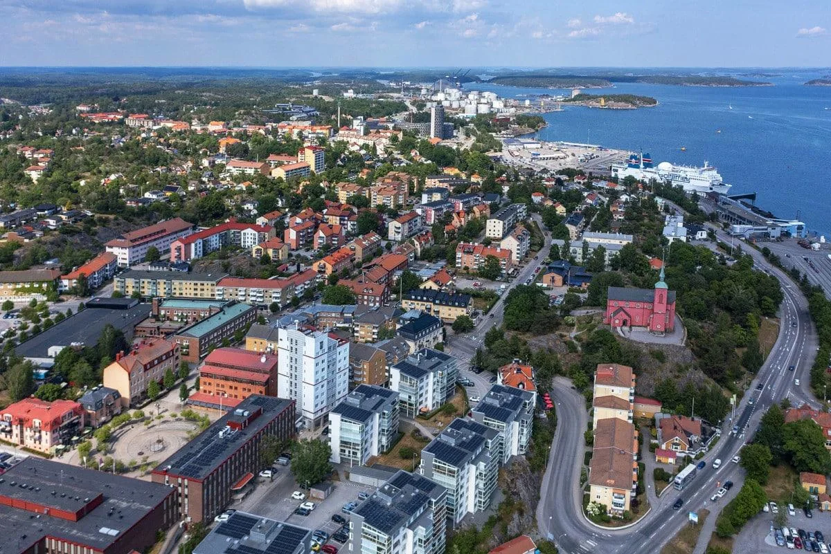 Nynäshamn harbour town and coastline south of Stockholm, Sweden