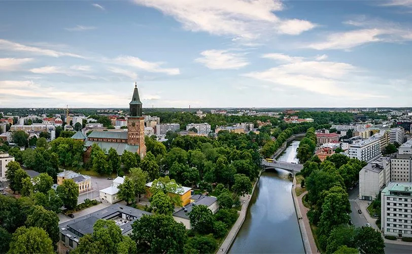 Turku city and river waterfront in Finland