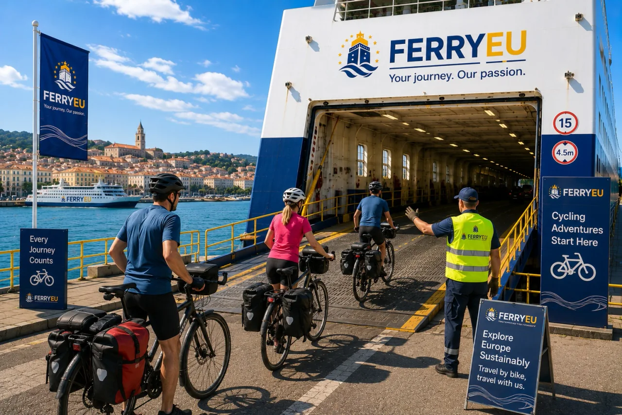 Cyclist travelling by ferry