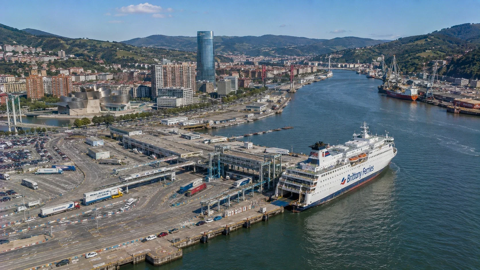 Brittany Ferries ship at Bilbao ferry port in northern Spain