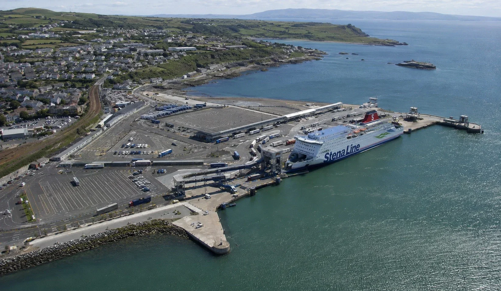 Aerial view of Holyhead ferry port and harbour on Anglesey