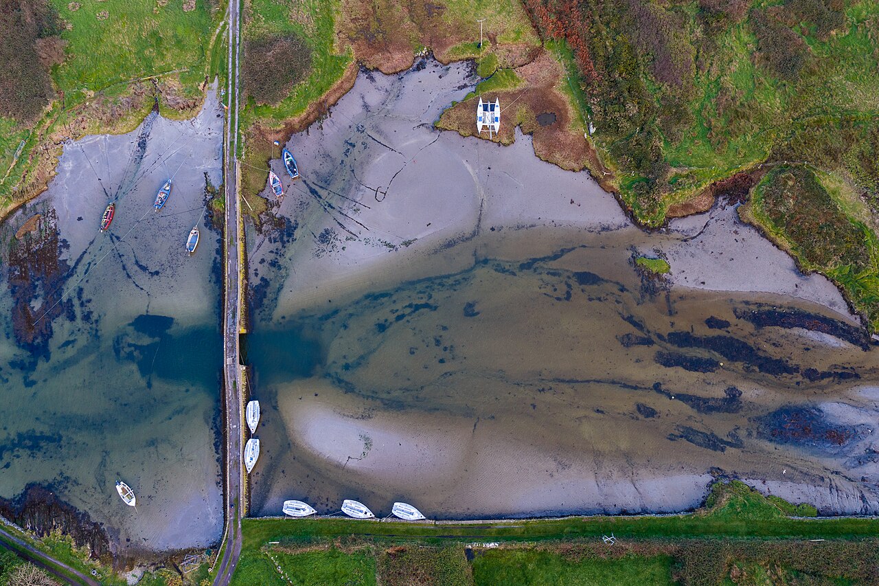 Aerial view of the central bridge of Heir Island