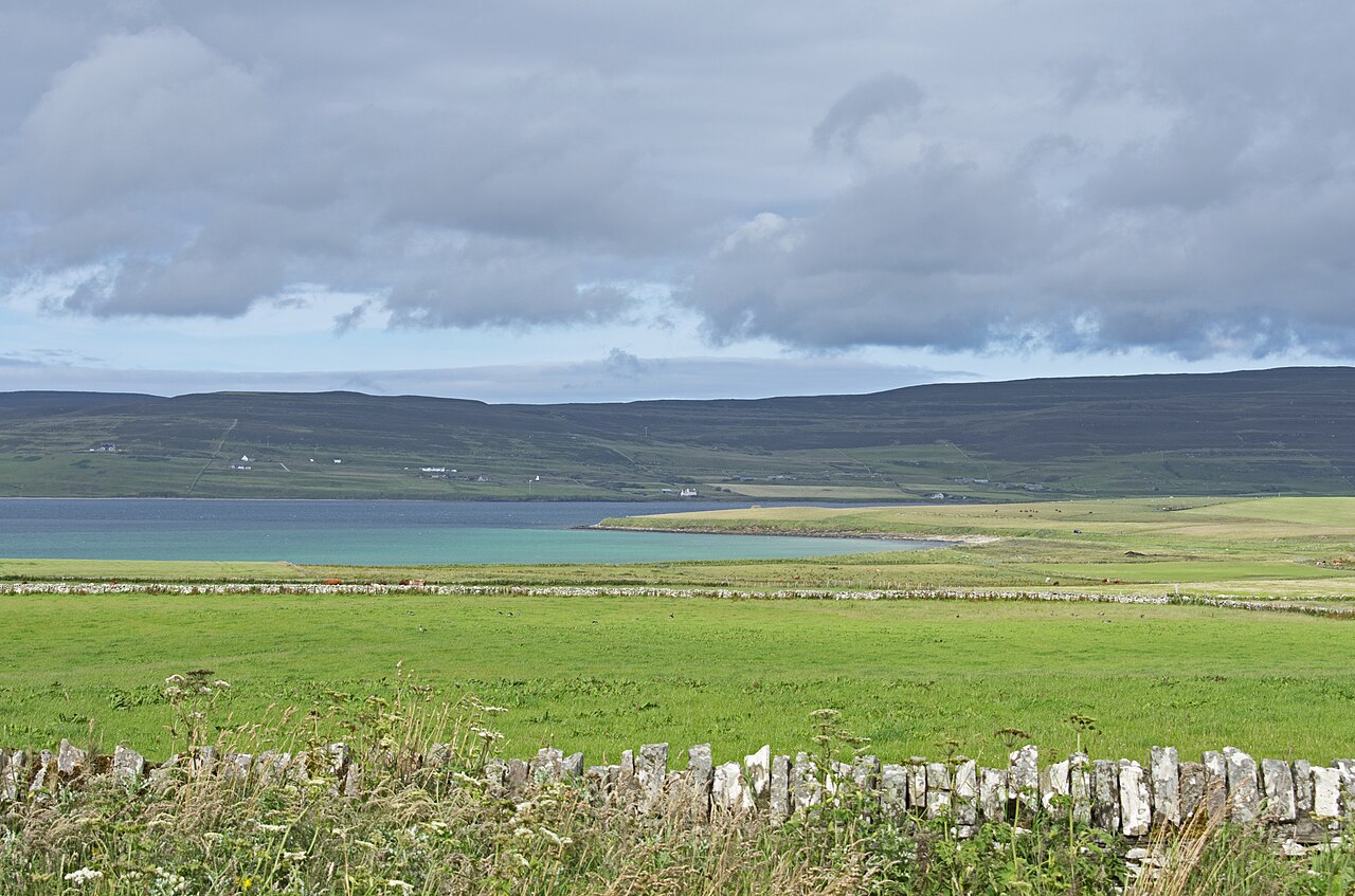 Evie view of Rousay Island from the church