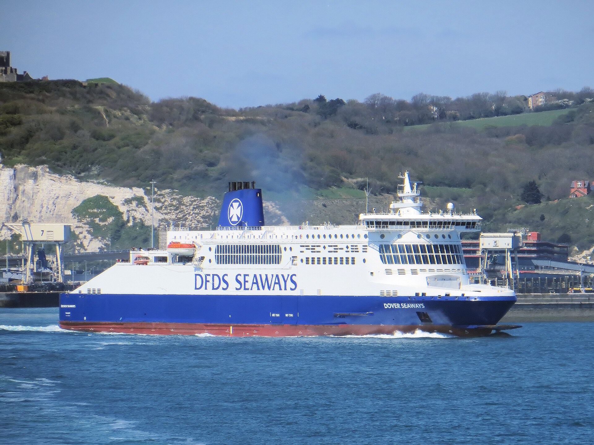 Dover Seaways leaving Dover, with the White Cliffs behind